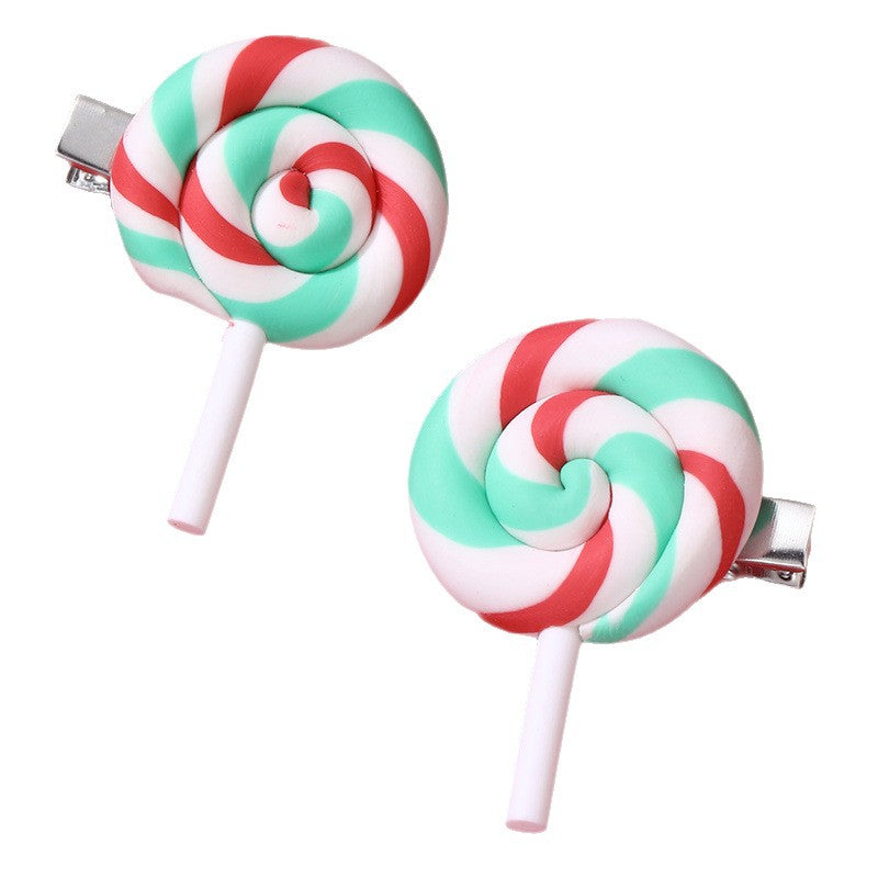 Fermaglio per Capelli da Bambina Artigianale con Ciondolo a Lecca-Lecca in Resina, Fiocco e Design in Rete