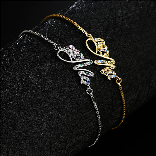 Casual Micro-Inlaid Cubic Zirconia Brass Letter Bracelet for Women