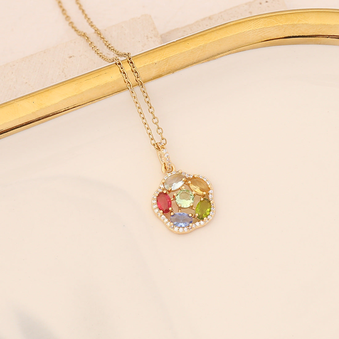 Elegant Floral Cubic Zirconia Plated Stainless Steel Necklace