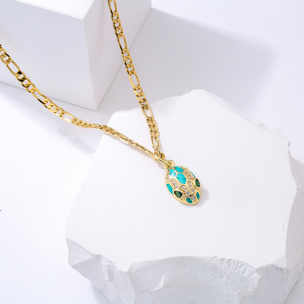 Minimalist Geometric Snake Head Pendant Necklace for Women in Copper with Hip-Hop and Indie Style