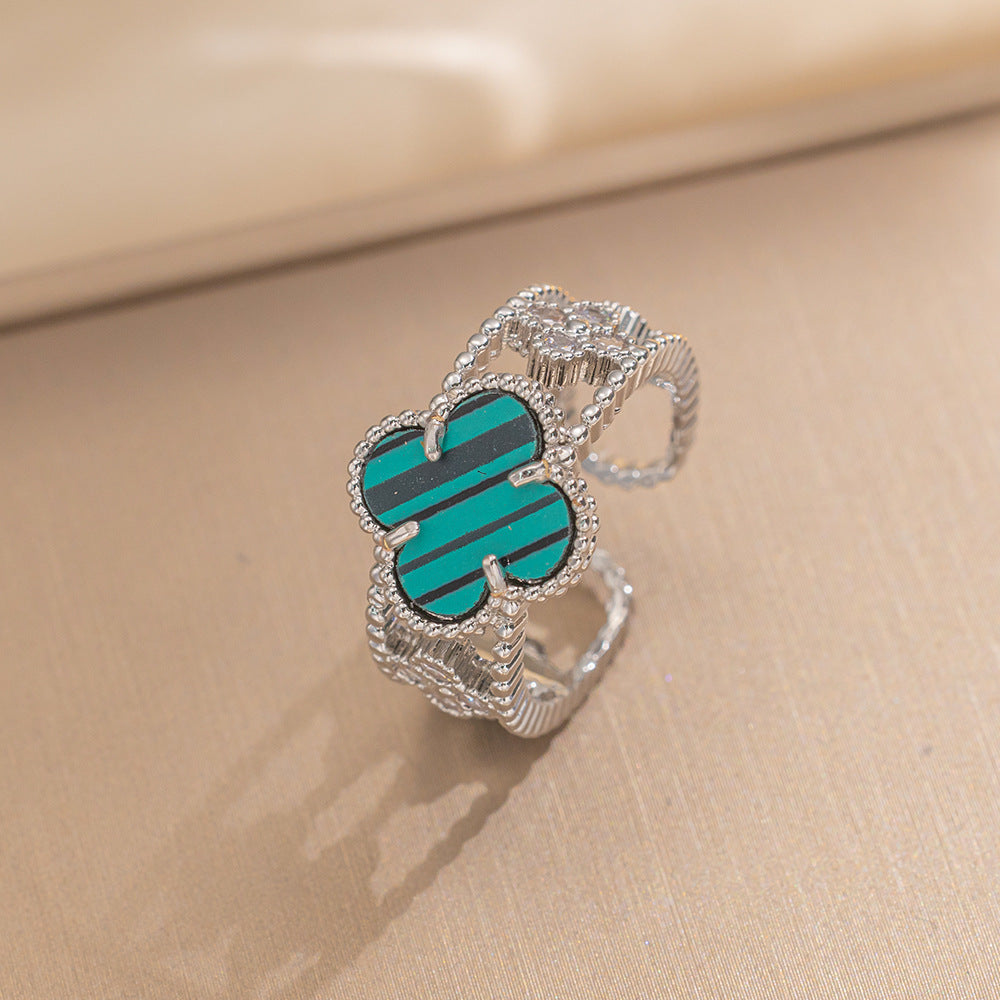 Luxury Minimalist Adjustable Open Ring for Women with Gold-Plated Copper Band and Zircon Stone Accent in Heart and Floral Shape