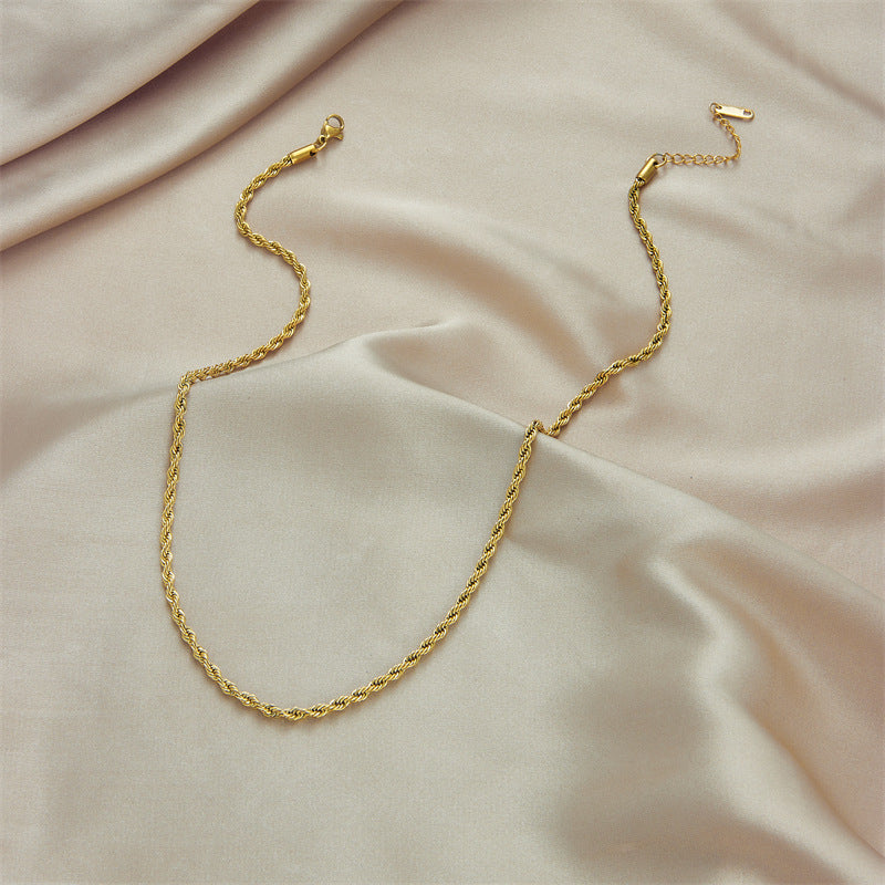 Set Collana E Bracciale A Catena Intrecciata In Acciaio Al Titanio, Finitura Galvanica, Design Minimalista Vintage