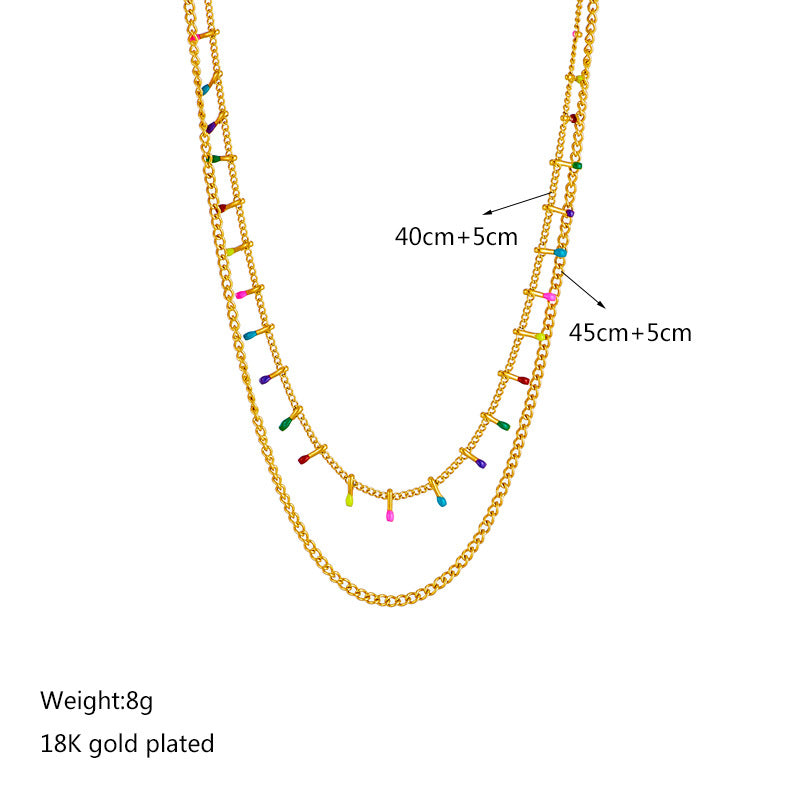 Vintage-Style Tassel Pendant Necklace with Titanium Steel Chain and Enamel Finish for Women