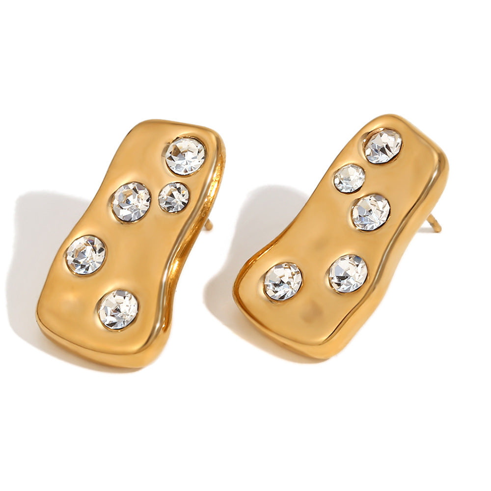 Orecchini Minimalisti Geometrici da Donna in Acciaio Inossidabile con Placcatura in Oro 18K e Strass Bianchi