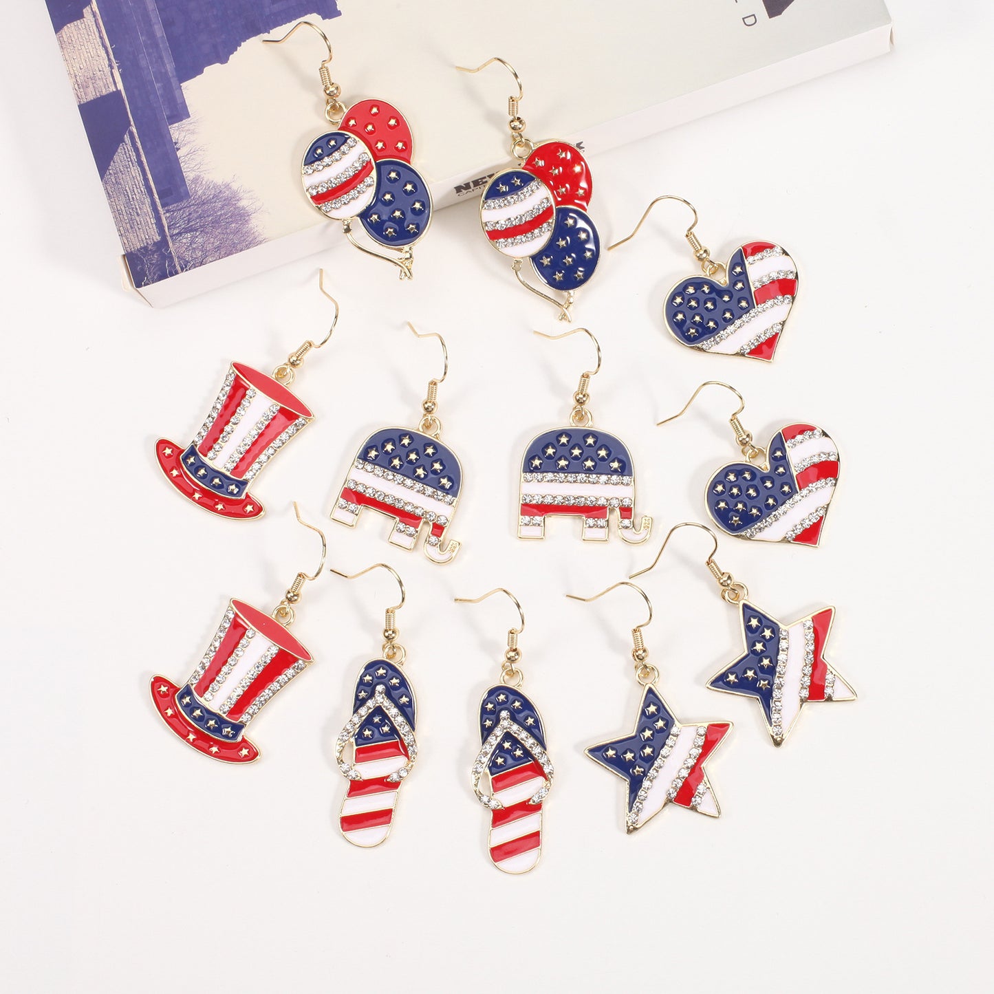 Patriotic Rhinestone Inlay Brass Earrings for Women