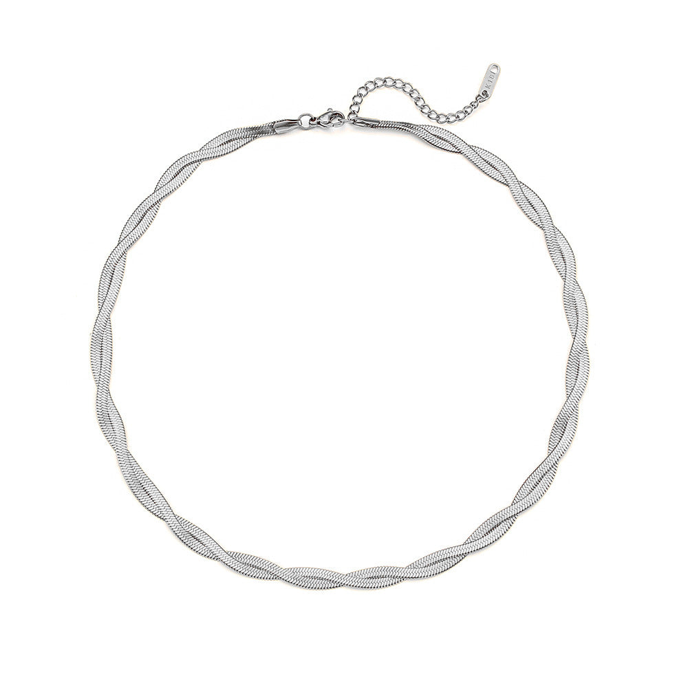 Minimalist Geometric Fishbone Collar Necklace Set with Stainless Steel Chain and Titanium Steel Pendant