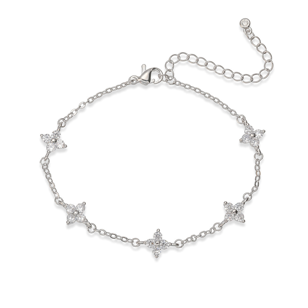 Minimalist 18K Gold Plated Brass Floral Geometric Cubic Zirconia Inlay Bracelet for Women