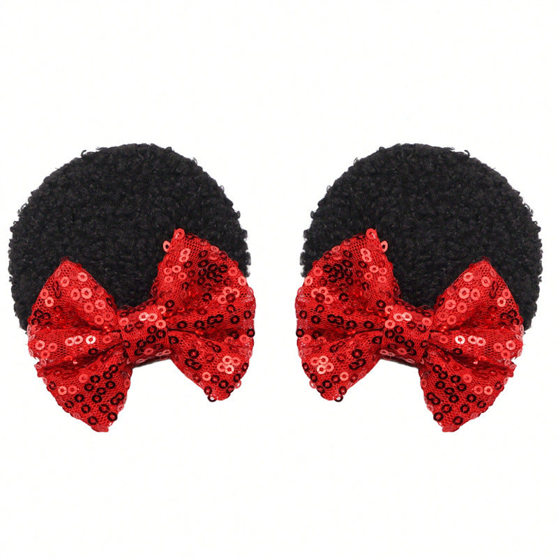 Fermaglio per capelli a fiocco per bambini con design 3D di Topolino, fermaglio a becco d'anatra impreziosito da strass, accessorio per capelli in resina stile naturale per bambini dai 3 ai 10+ anni