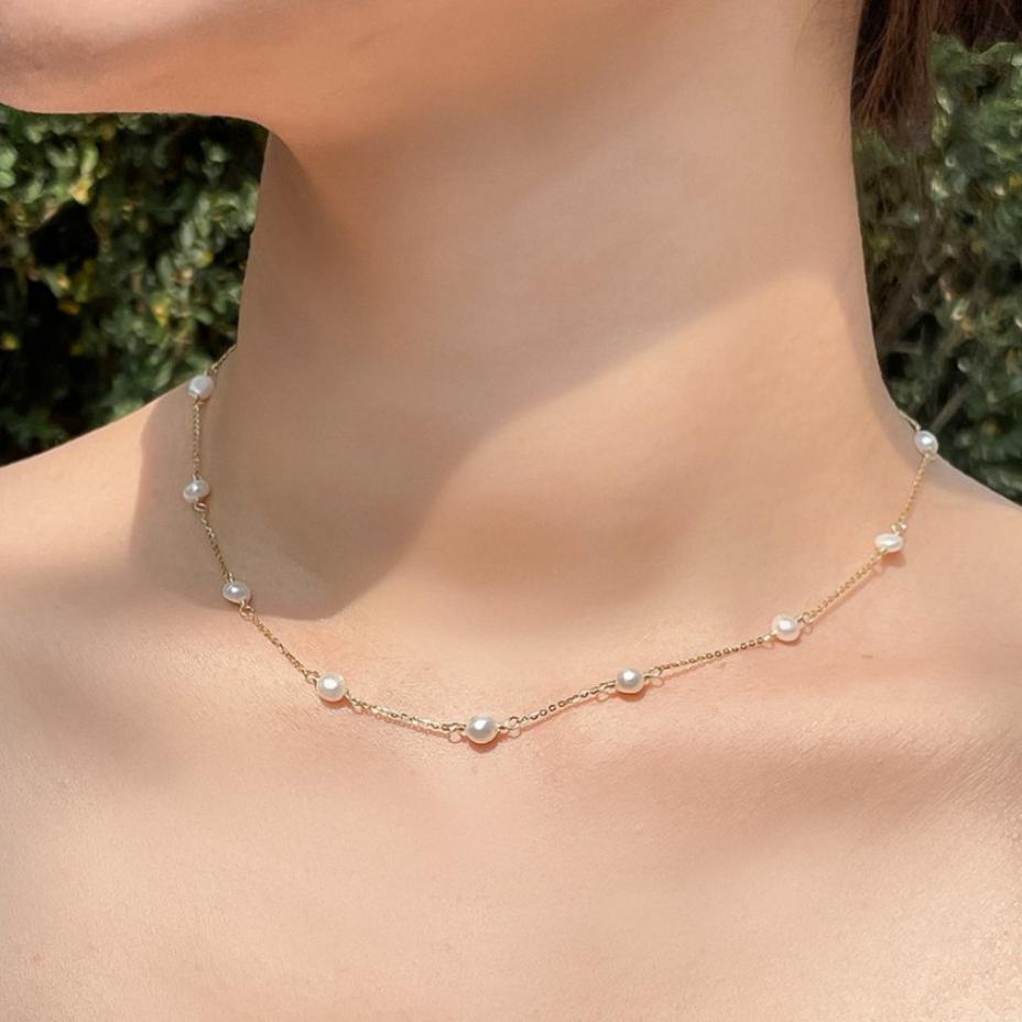 Collar de Perlas Geométrico Minimalista en Plata de Ley 925