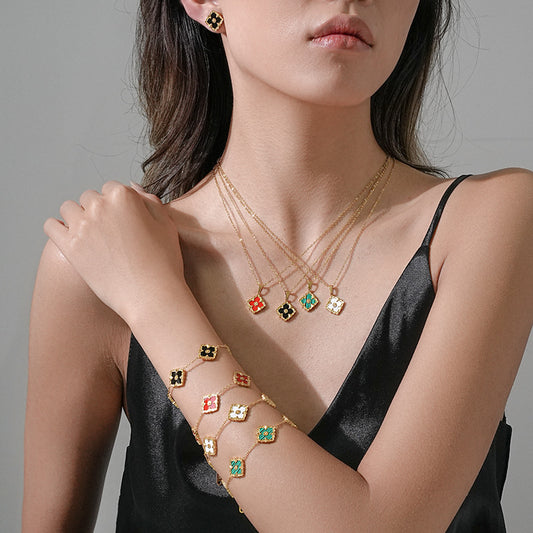 Set di collana, orecchini e bracciale minimalista a rombo in acciaio al titanio, placcatura sottovuoto in oro 18 carati, catena a serpente