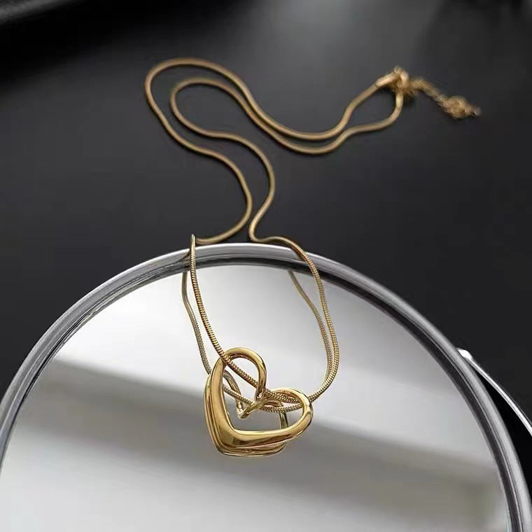 Collana pendente con quadrifoglio in acciaio al titanio placcato oro rosa 18 carati minimalista di lusso da donna