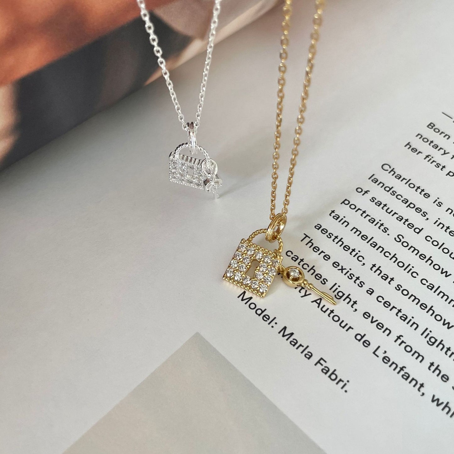 Minimalist Key and Lock Pendant Necklace in 925 Sterling Silver with Polished Finish for Women