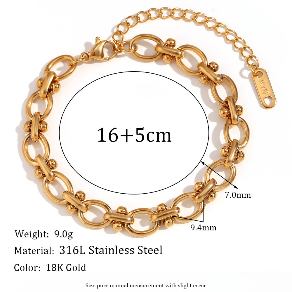 Bracciale da donna in acciaio inossidabile placcato oro 18 carati con occhio di Allah, design geometrico vintage e intarsi in pietra naturale