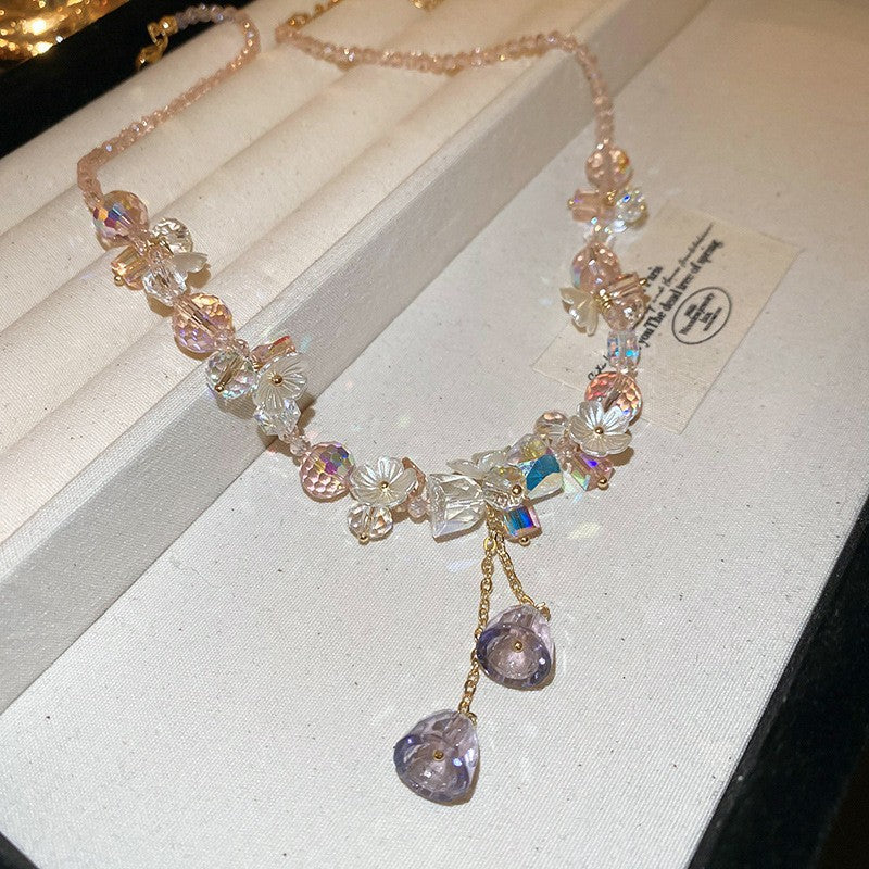 Collana Sweet Dopamine con perle barocche in lega di zinco con finitura placcata e ciondolo geometrico, delicata catena a clavicola da donna