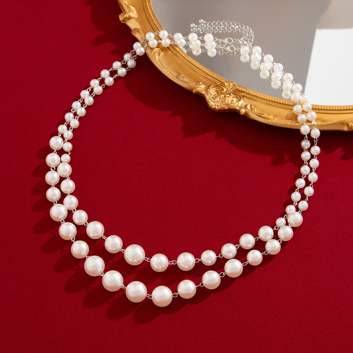 Elegant Multi-Layer Imitation Pearl Tassel Necklace Set with Geometric Round Beads for Women