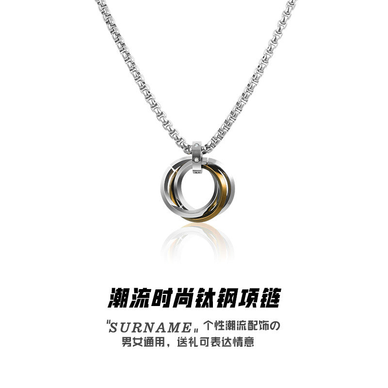 Collar con colgante geométrico minimalista de acero de titanio para hombres y mujeres con acabado chapado y cadena de perlas cuadradas