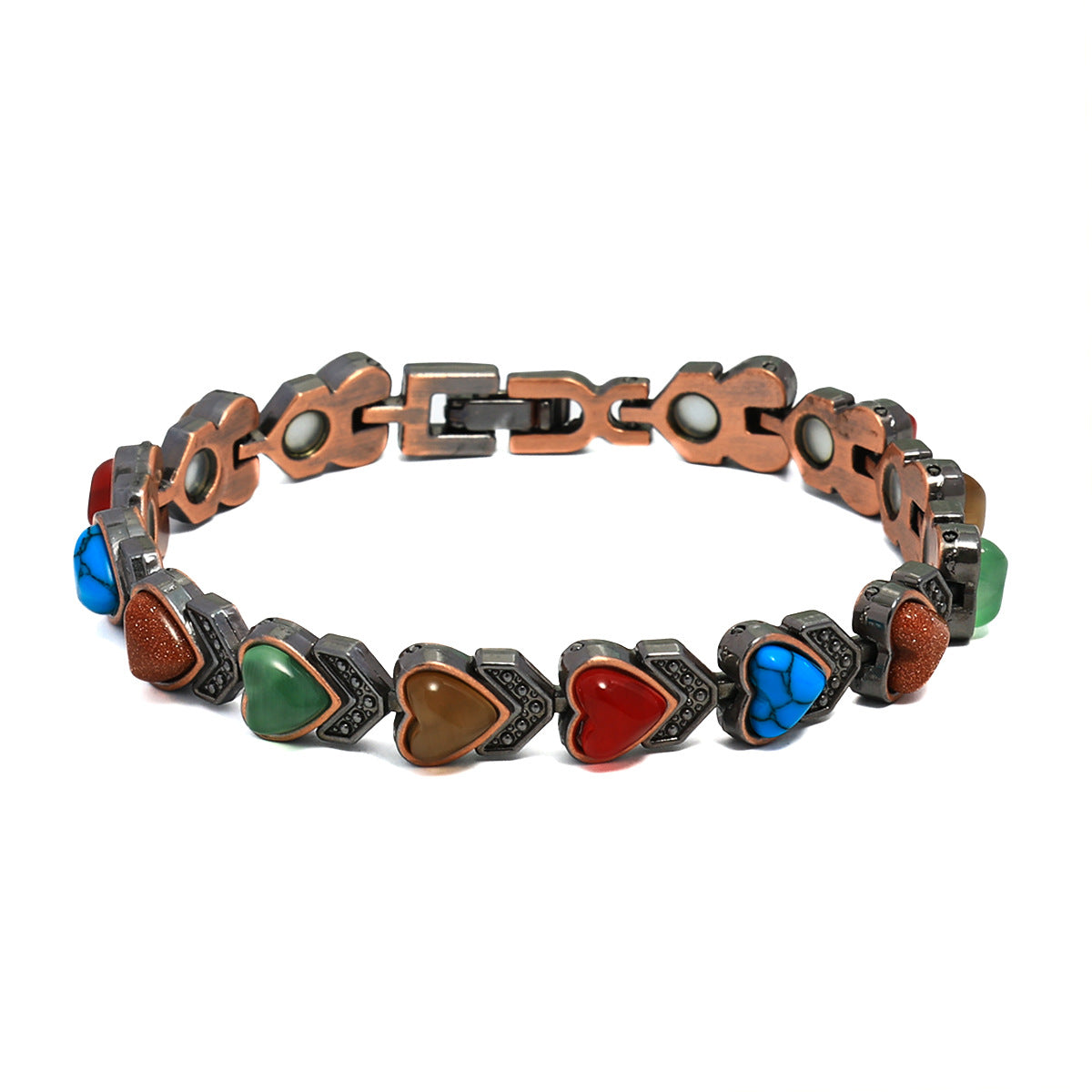 Vintage Brushed Zinc Alloy Heart Geometric Turquoise Magnetic Bracelet Unisex