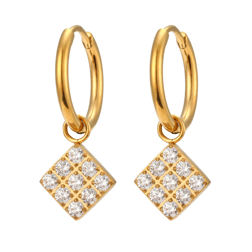 Fashionable Geometric Cross Earrings in Stainless Steel with 18K Gold Plating and Zircon Accents