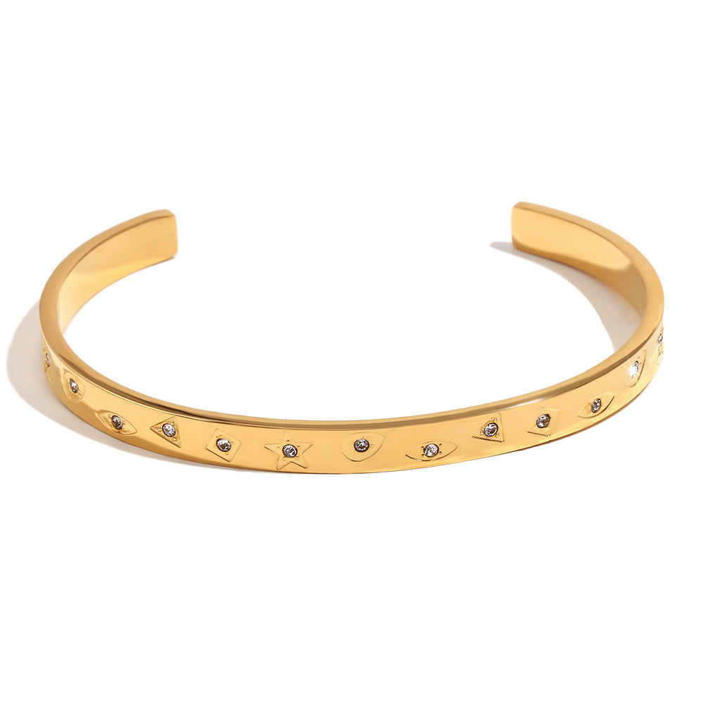 Minimalist Ocean-Inspired Stainless Steel Plated 18K Gold Bracelet for Women with Geometric Pattern