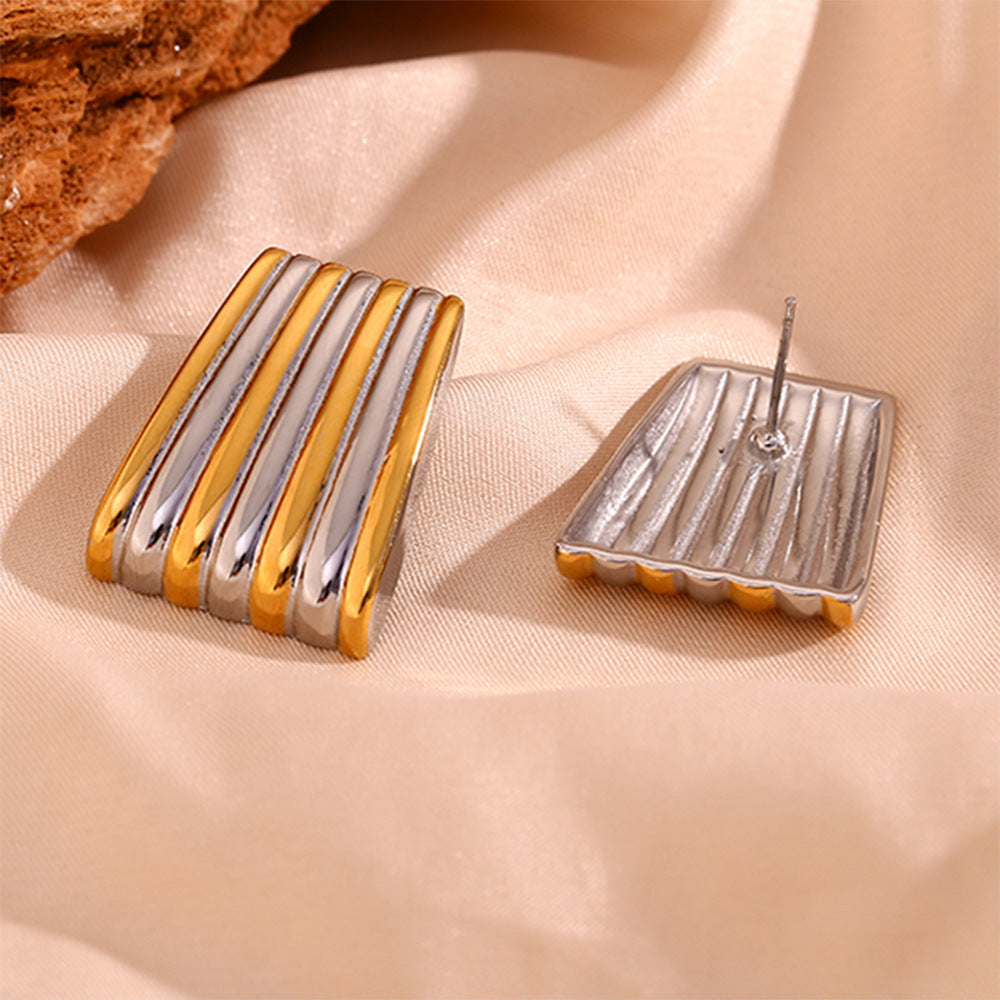 Orecchini da donna alla moda con design geometrico trapezoidale in acciaio inossidabile e placcatura in oro 18 carati