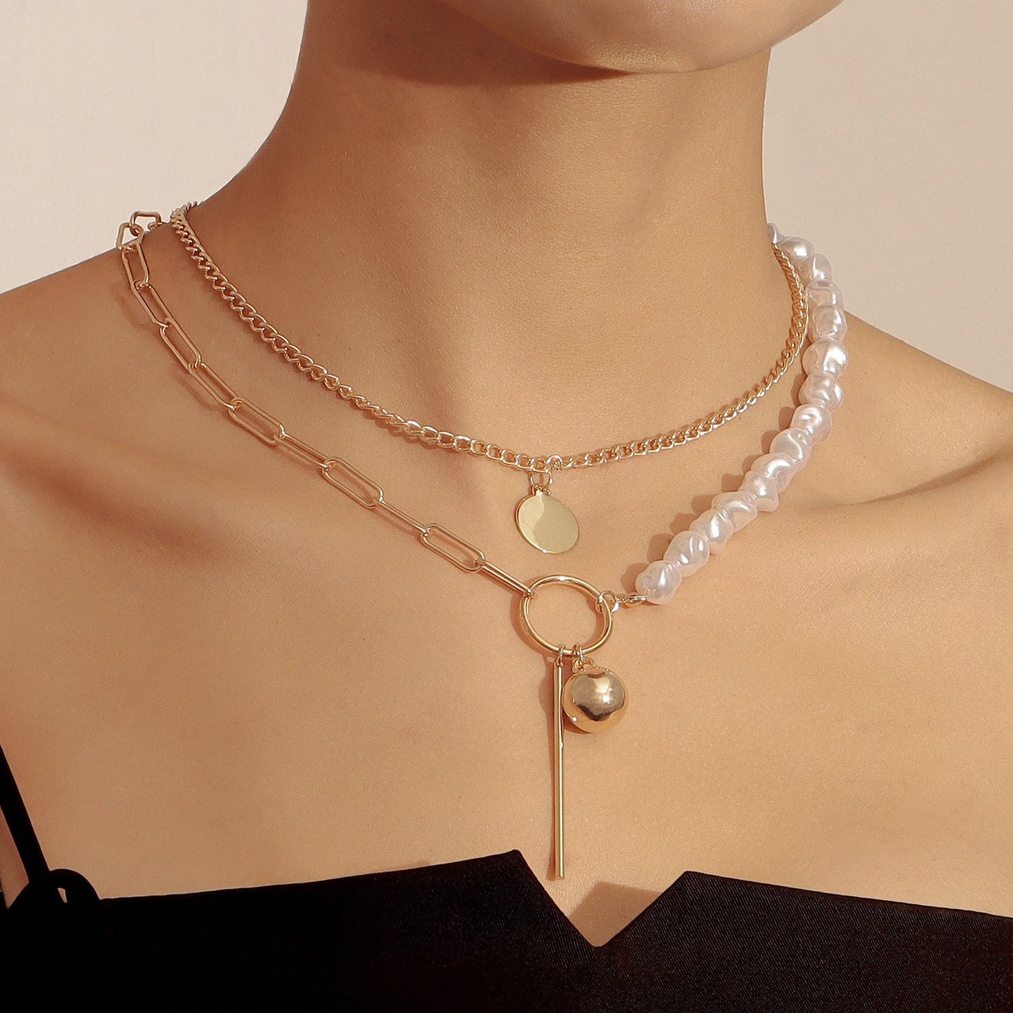 INS Style Heart and Cross Pendant Necklace for Women Alloy Chain with Electroplated Finish
