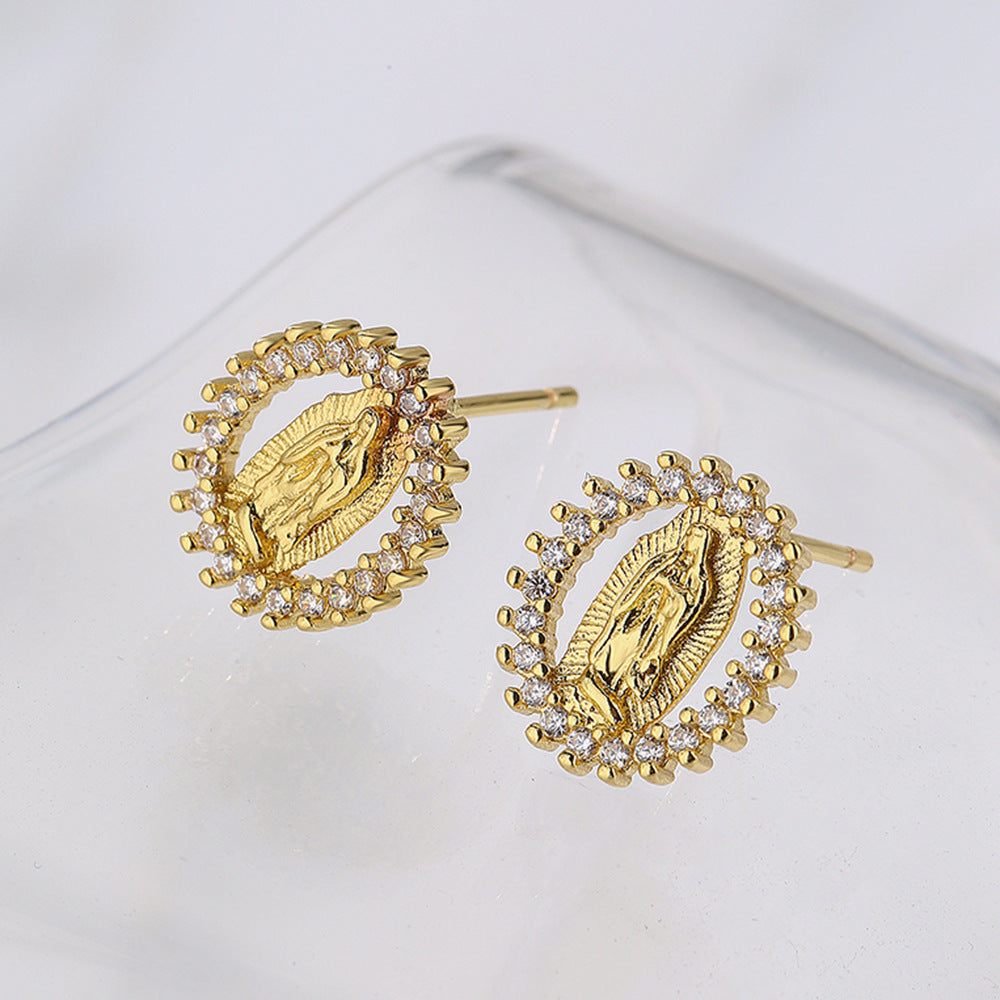 Exotic Vintage Geometric Stud Earrings for Women Made of Copper with 18K Gold Plating and Zircon Inlay