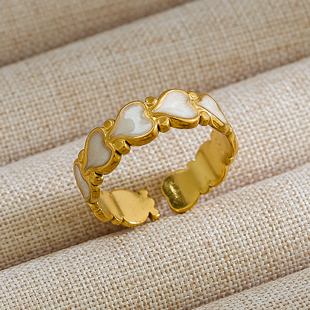 Anillo de Acero Titanio en Forma de U Geométrico Estilo Punk con Baño de Oro de 18K y Piedra Ovalada de Lava Micro-Pavé
