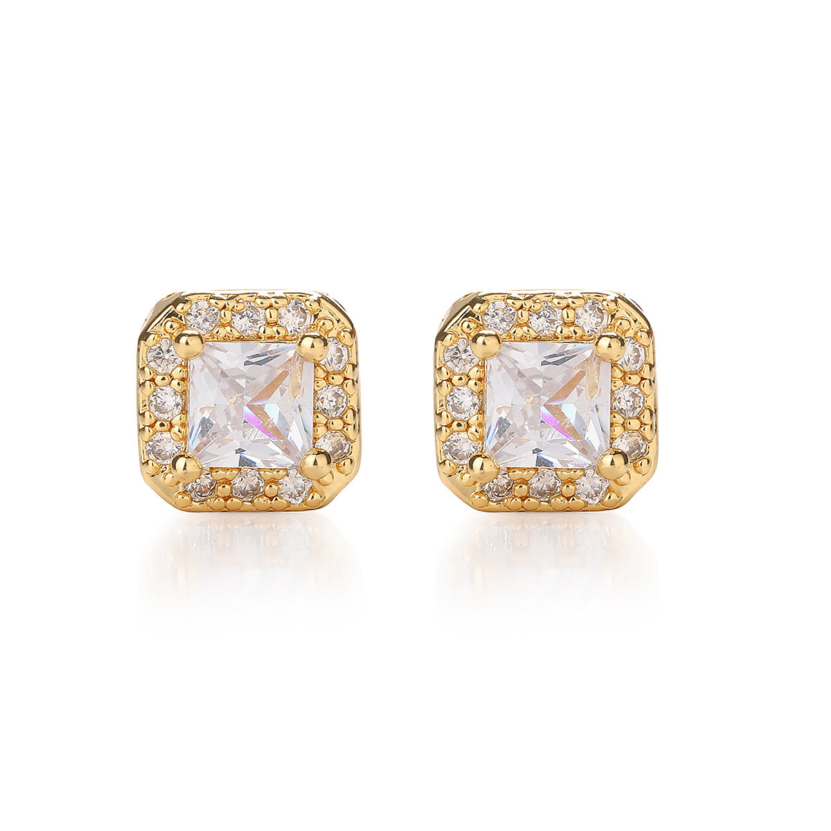 Orecchini geometrici quadrati minimalisti in rame con placcatura in oro e zirconi per donna