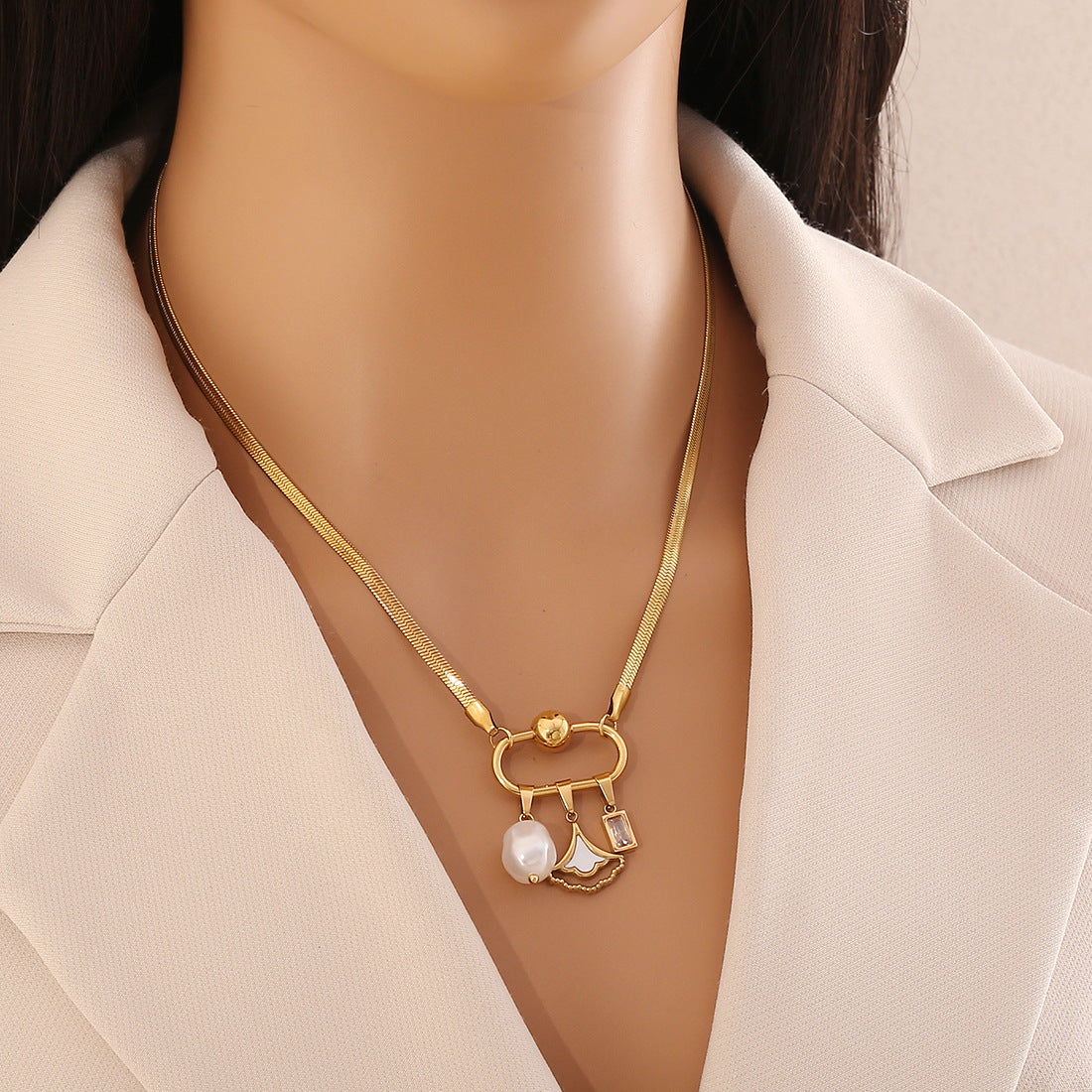 Detachable DIY Heart Charm Bar Stainless Steel Plated Necklace