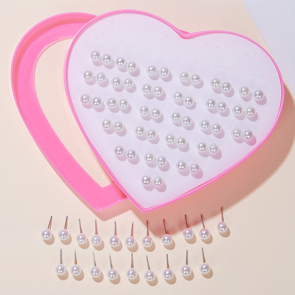 Sweet Geometric Resin Stud Earrings with Rhinestone and Pearl Inlay for Women
