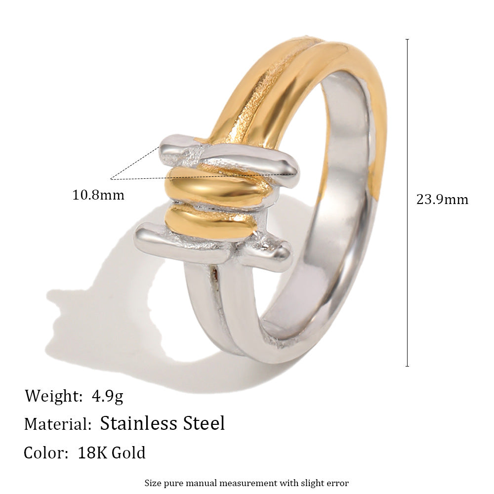 Minimalist Geometric 18K Gold Plated Stainless Steel Bread Joint Line Ring for Women