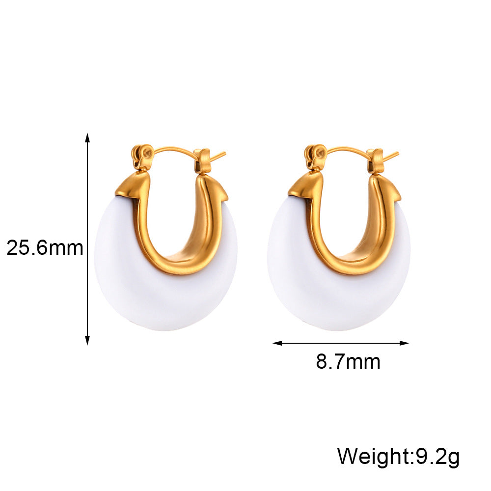 Minimalist Retro Fashion Stainless Steel Circular Hoop Earrings for Women with Plated Finish