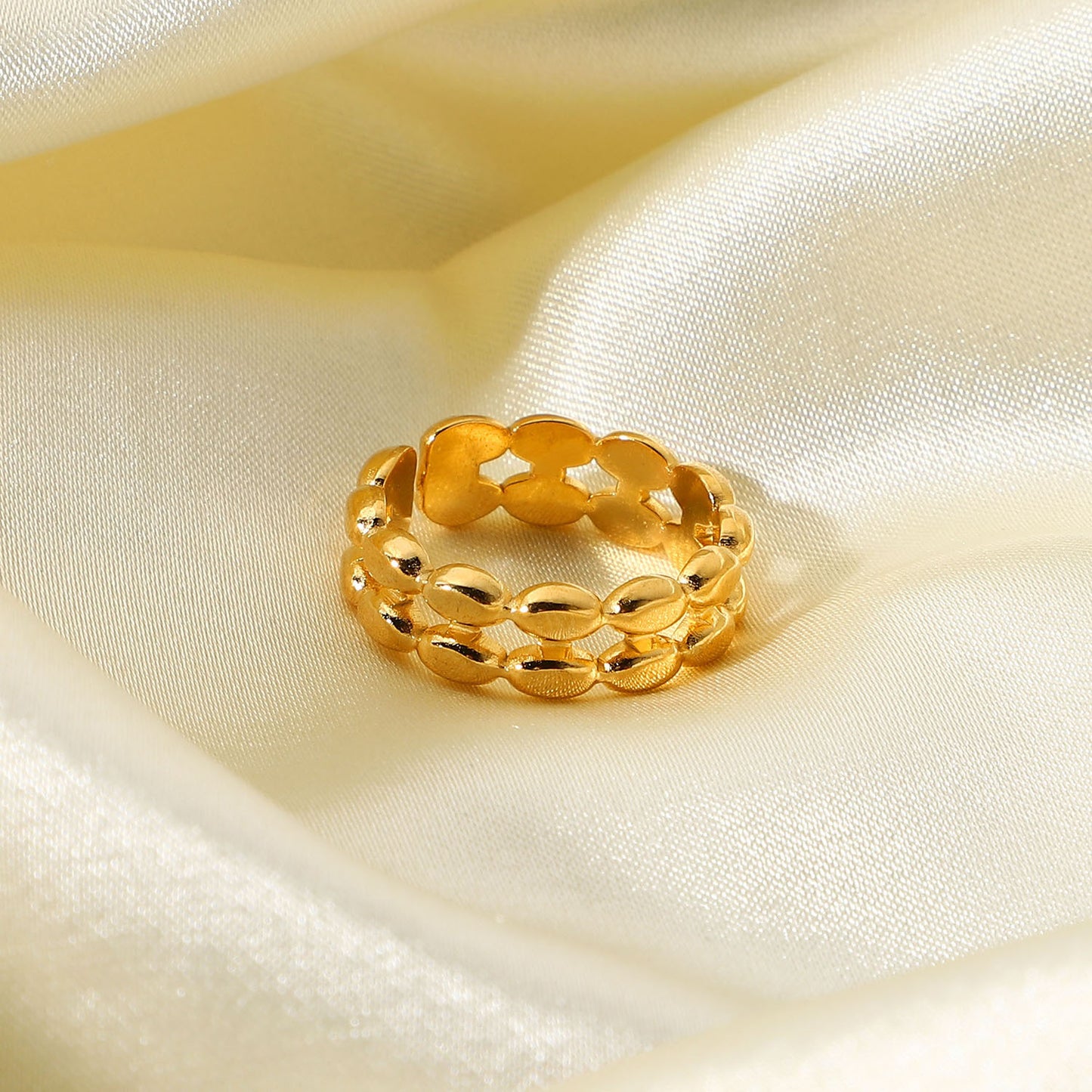 Fashion Ins Style 18K Gold Plated Double Layer Oval Geometric Stainless Steel Open Ring for Women