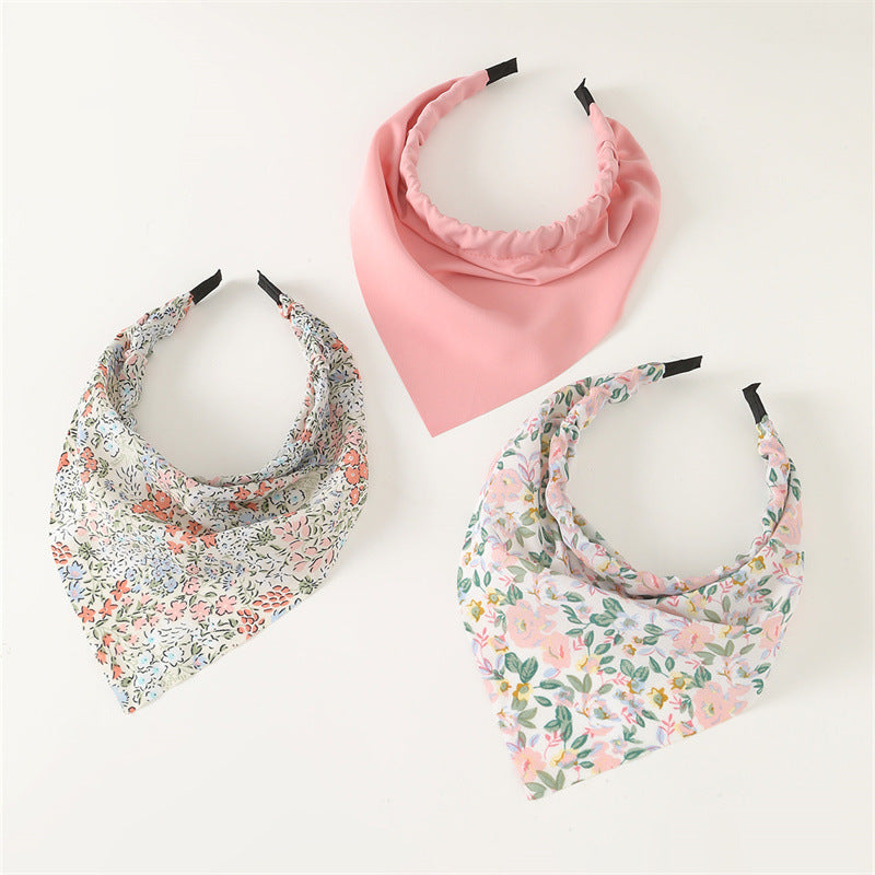 Set di Cerchietti Floreali Carini per Bambini - Cerchietto Morbido a Fascia Larga in Tessuto con Stampa Floreale Rosa, Accessori per Capelli Stile Principessa in Tre Pezzi