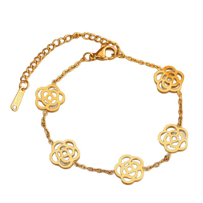 Elegant Stainless Steel Plated Camellia Flower Jewelry Set for Women