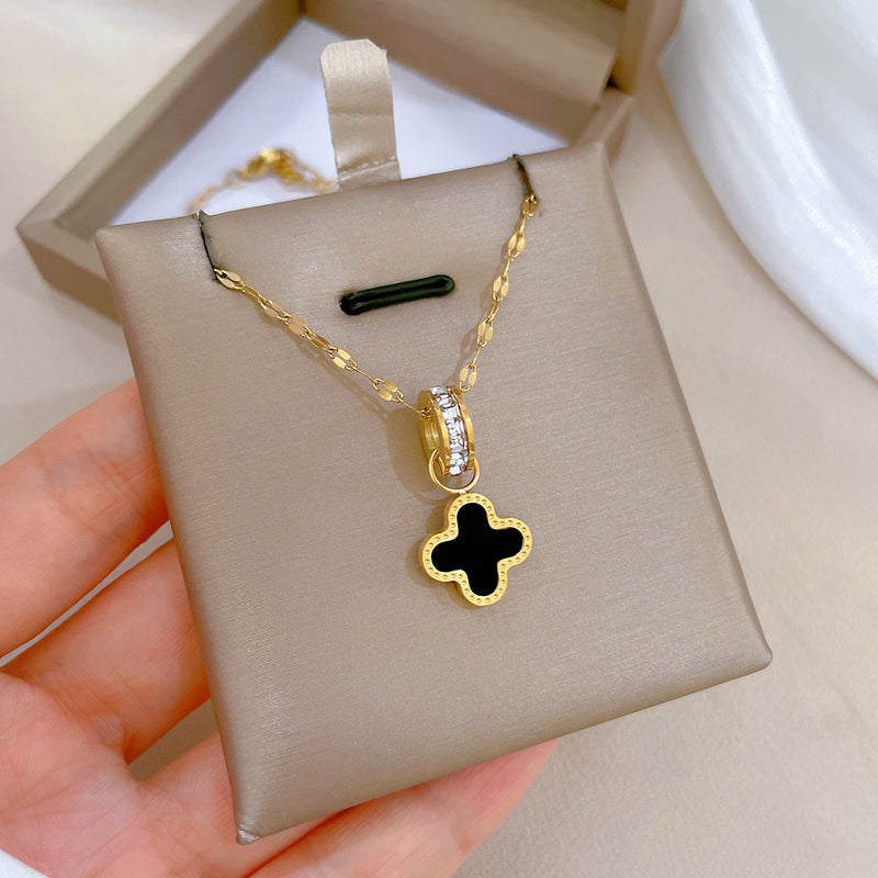 Minimalist Geometric Titanium Steel Collar Chain with Clover Pendant