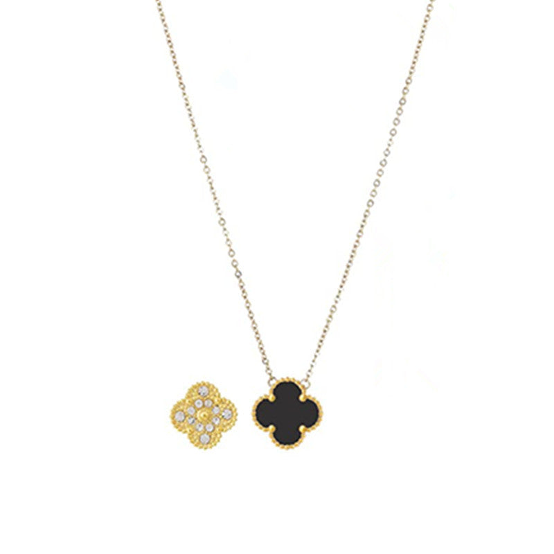 Pulsera Minimalista de Acero de Titanio con Forma de Trébol para Mujer con Baño de Oro e Incrustaciones de Nácar