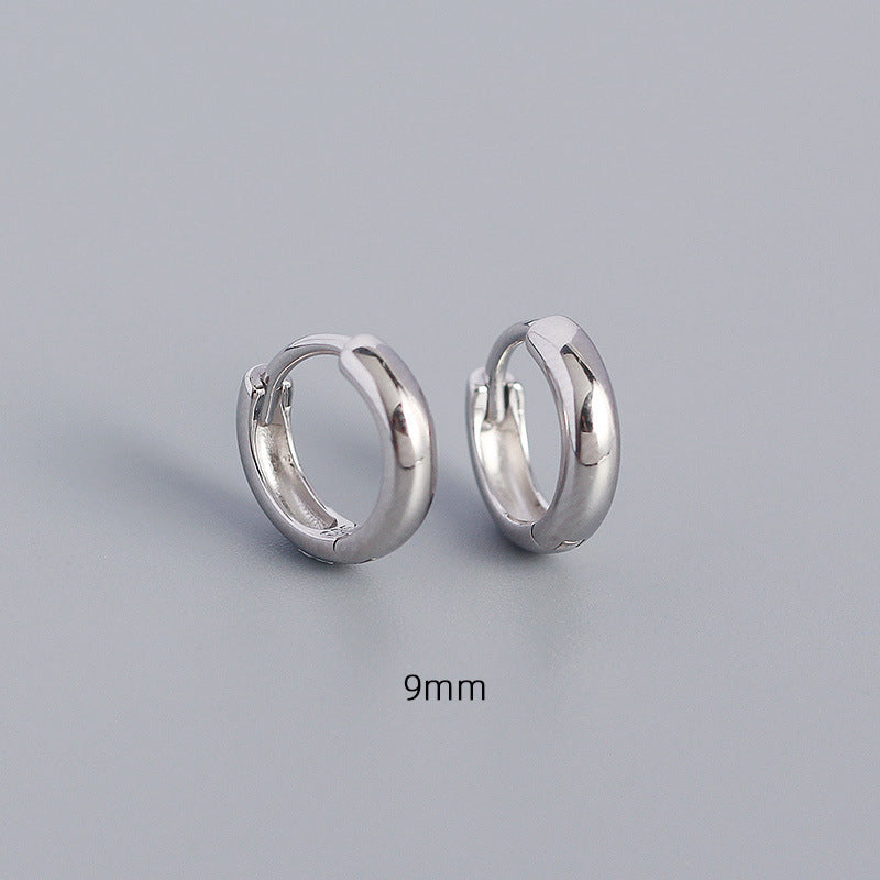 Minimalist Geometric Shiny Silver Hoop Earrings in 925 Sterling Silver with Plated Finish