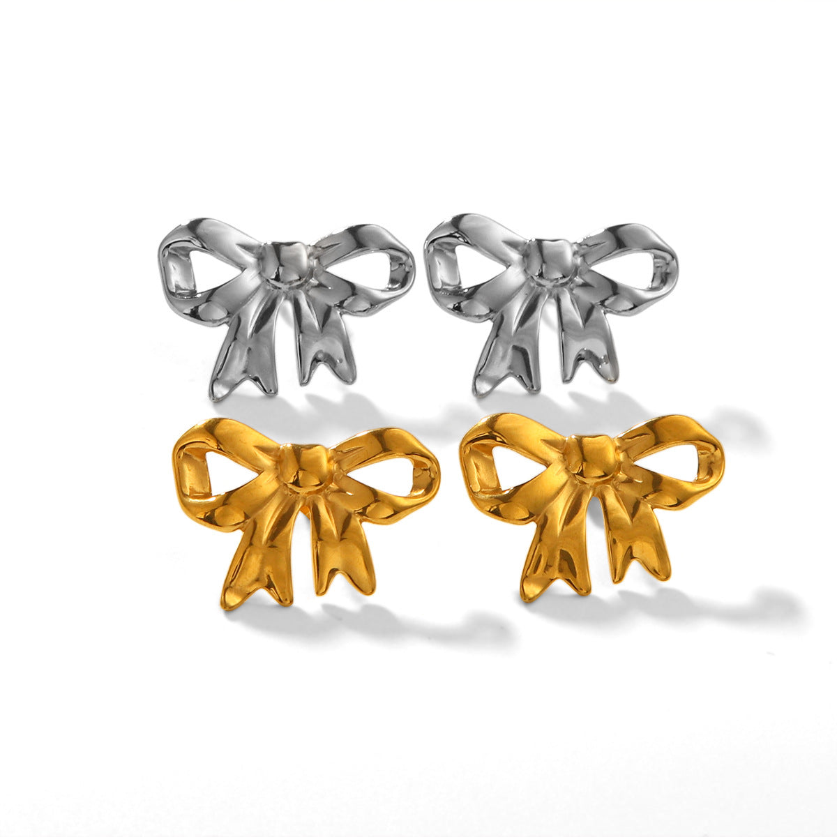 Minimalist Bow-Shaped Titanium Steel Earrings with 18K Gold Plating for Women