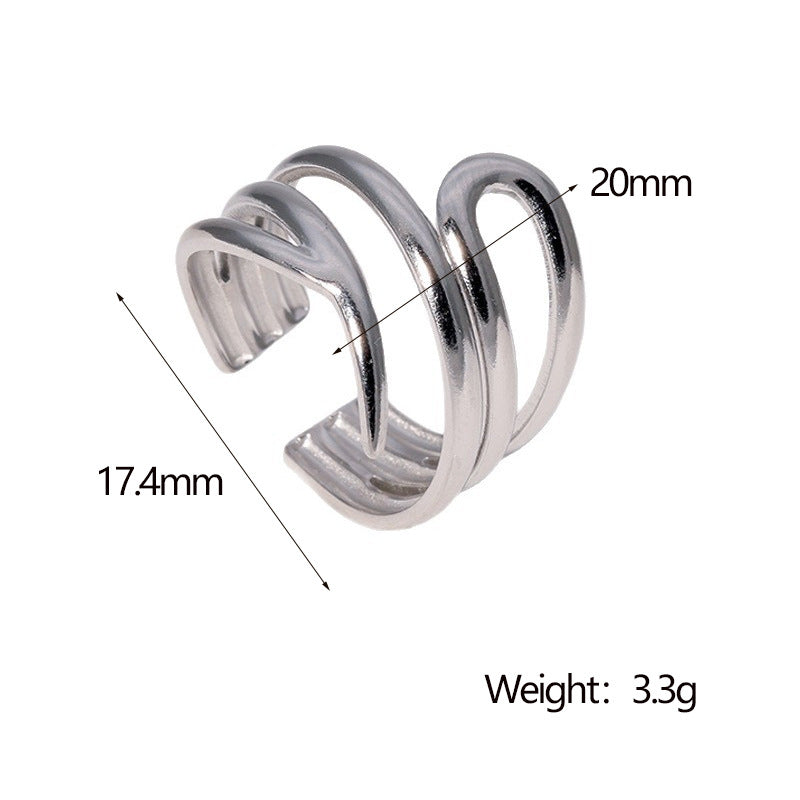Anello aperto da donna in acciaio inossidabile geometrico minimalista con finitura placcata e design dalle linee pulite