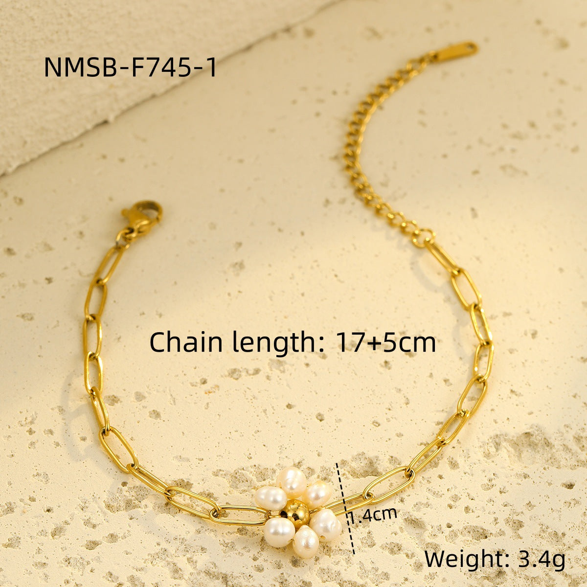 Vintage French Elegant Titanium Steel Bracelet with Pearl Accents Floral and Circular Motifs Geometric Pattern Plated Finish Women's Jewelry