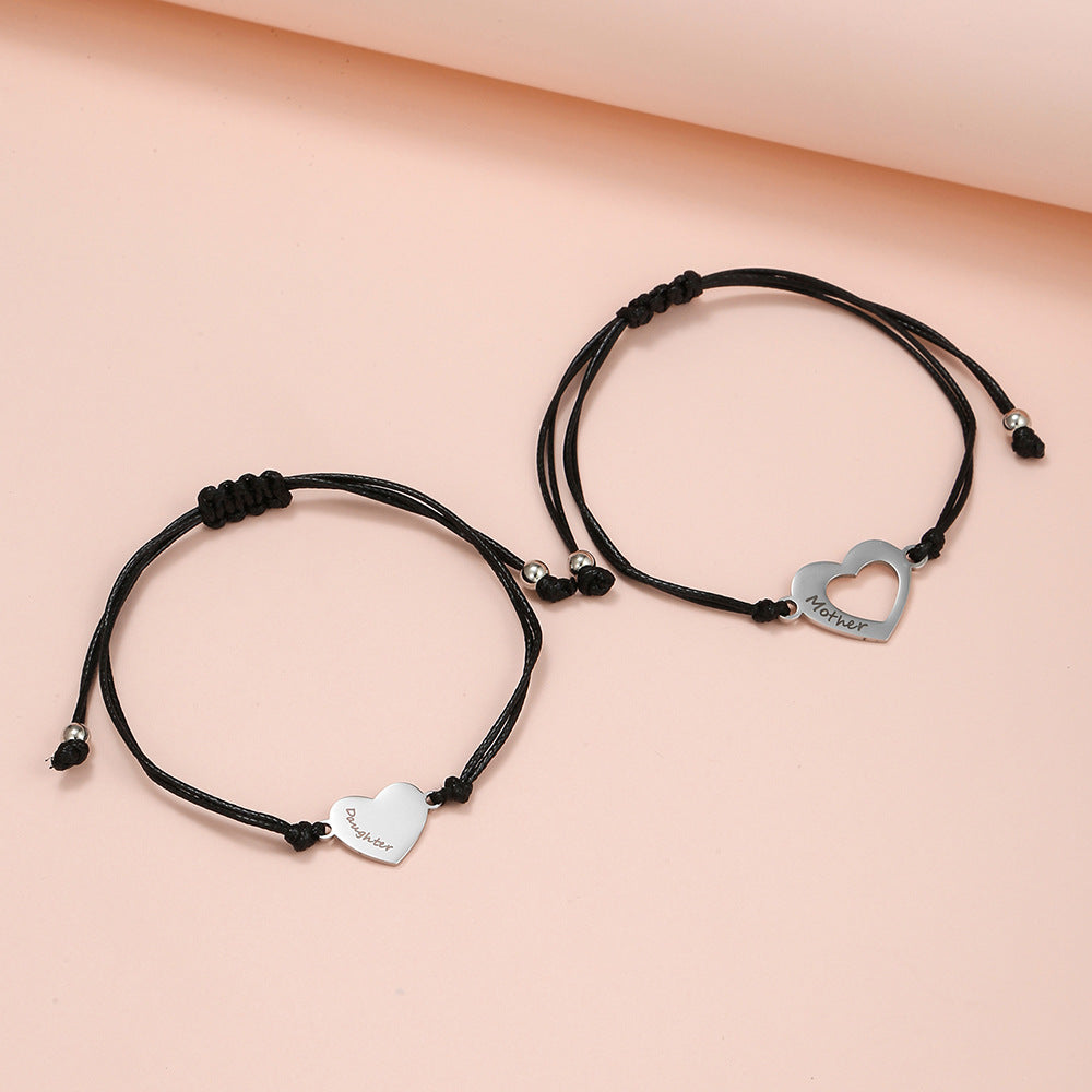 Unique Geometric Heart Titanium Steel Stainless Steel Handmade Beading Bracelet with Wax Cord and Card