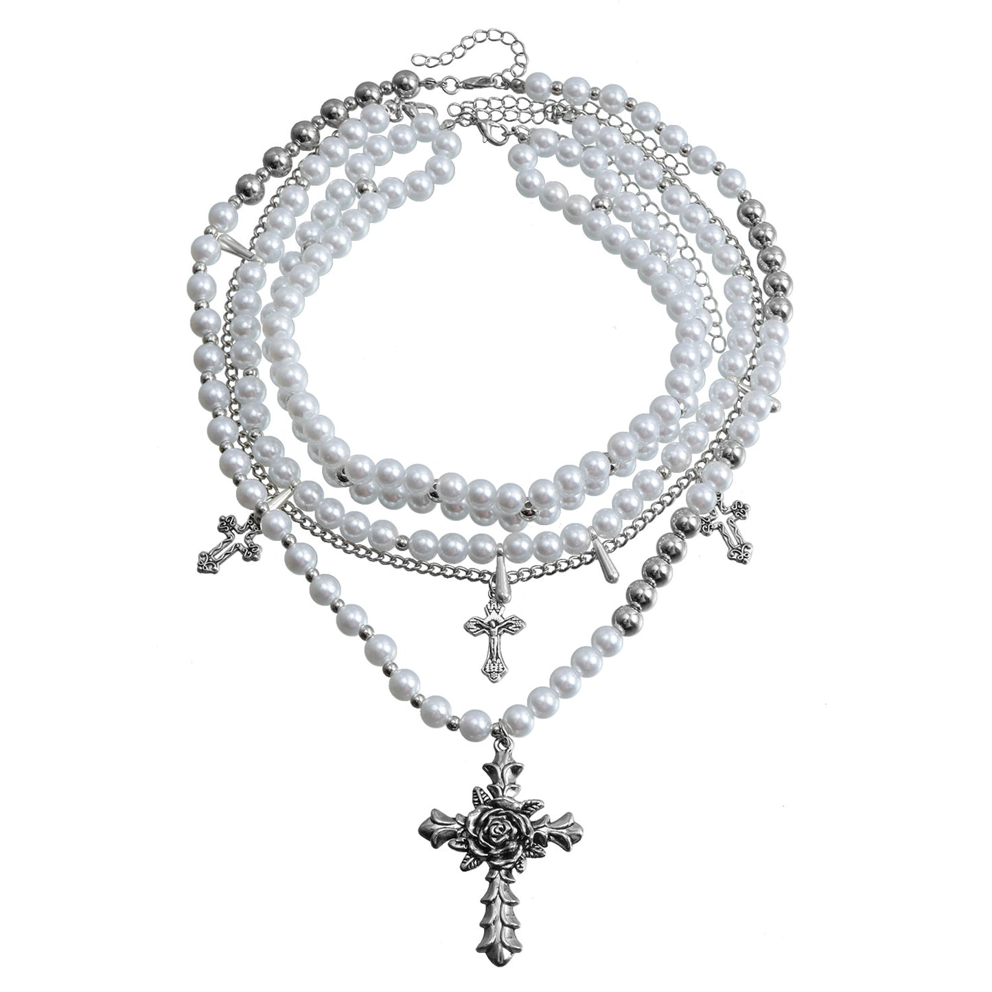 Vintage Baroque Style Geometric Cross Pendant Alloy Choker Necklace for Women with Plated Finish