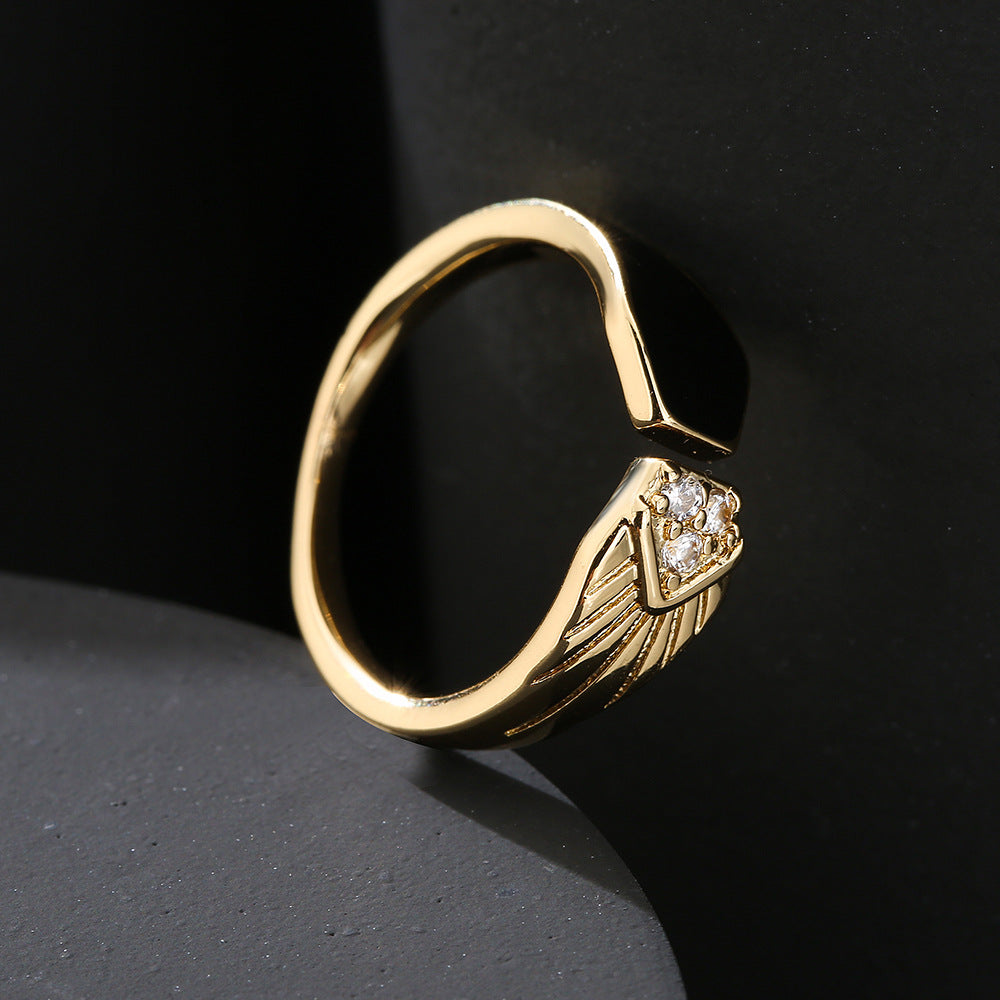 Minimalist Geometric Copper Ring with 18K Gold Plating and Colored Enamel Zirconia for Women