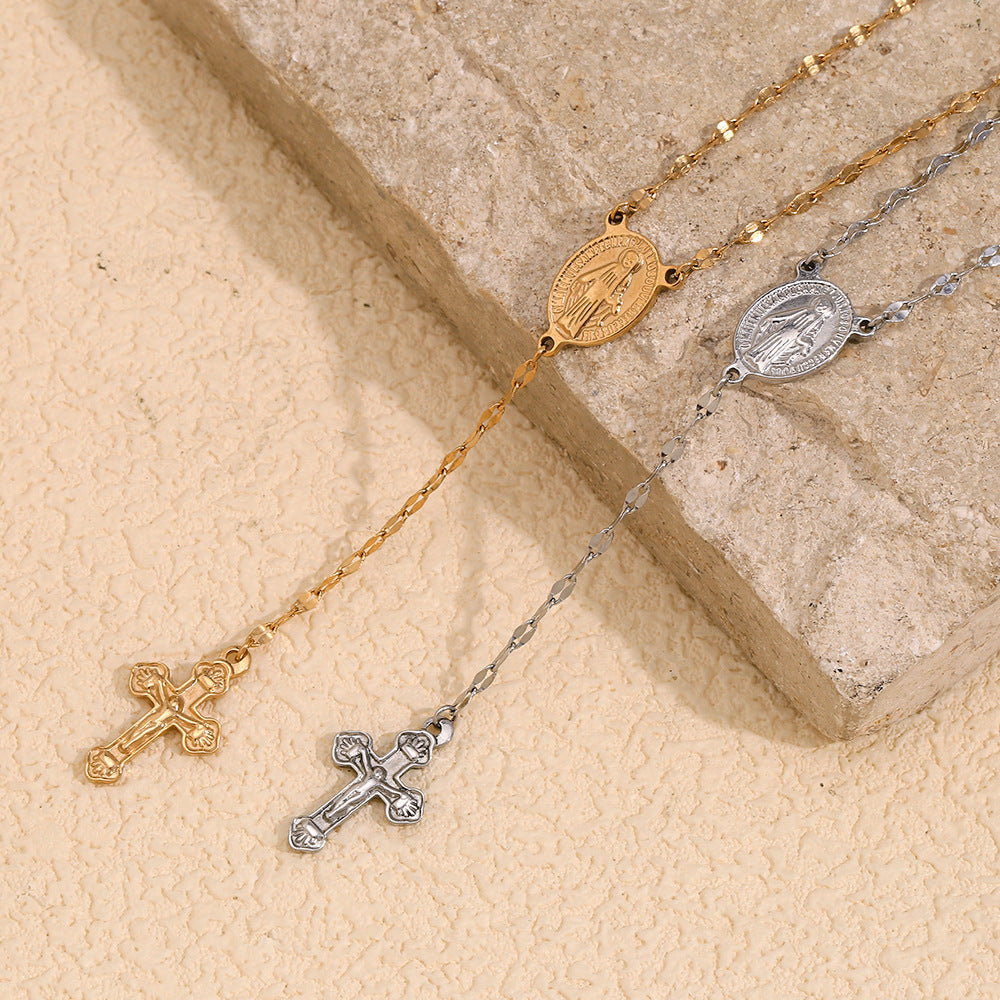 Vintage Elegant 18K Gold Plated Stainless Steel Cross and Lips Pendant Necklace for Women