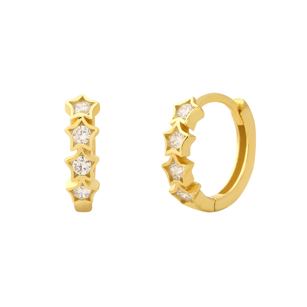 Pendientes de tuerca de plata de ley S925 con forma de estrella dulce y delicada con incrustaciones de diamantes de imitación para mujer