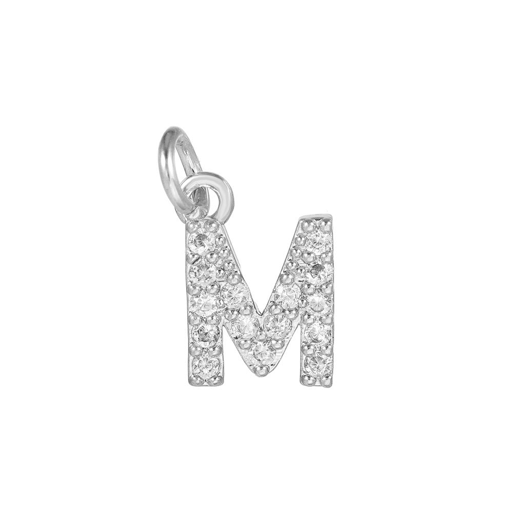14K Gold Plated Brass Letter Pendant with Cubic Zirconia Charm Bar