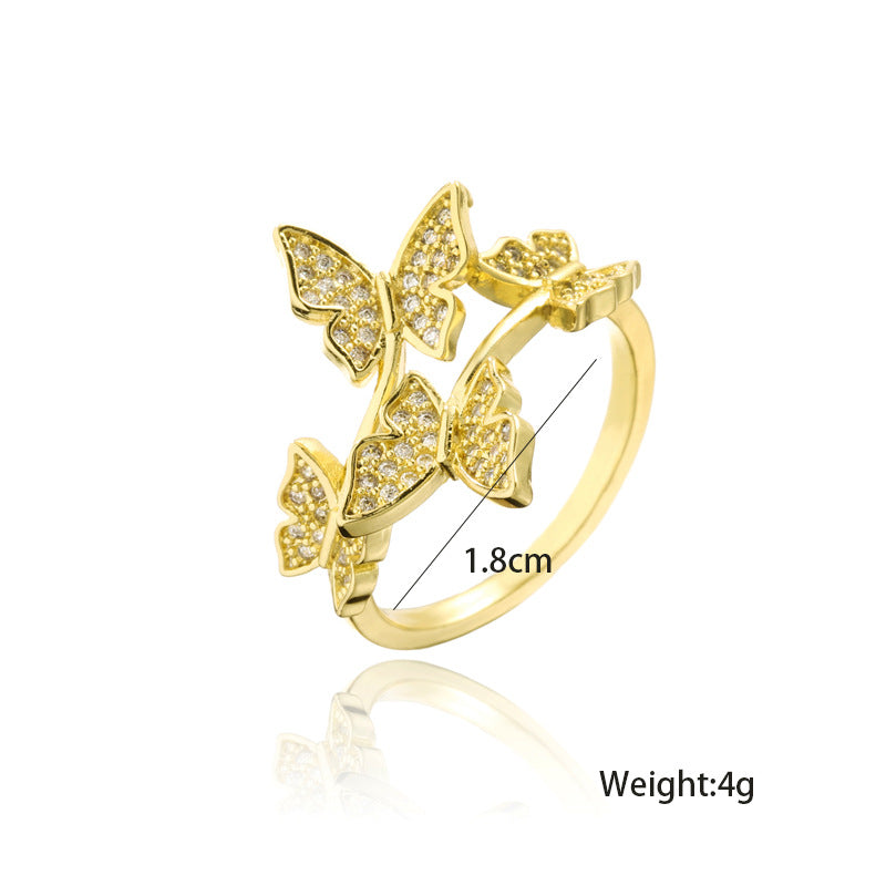 Minimalist 18K Gold Plated Brass Geometric Butterfly Ring with Cubic Zirconia