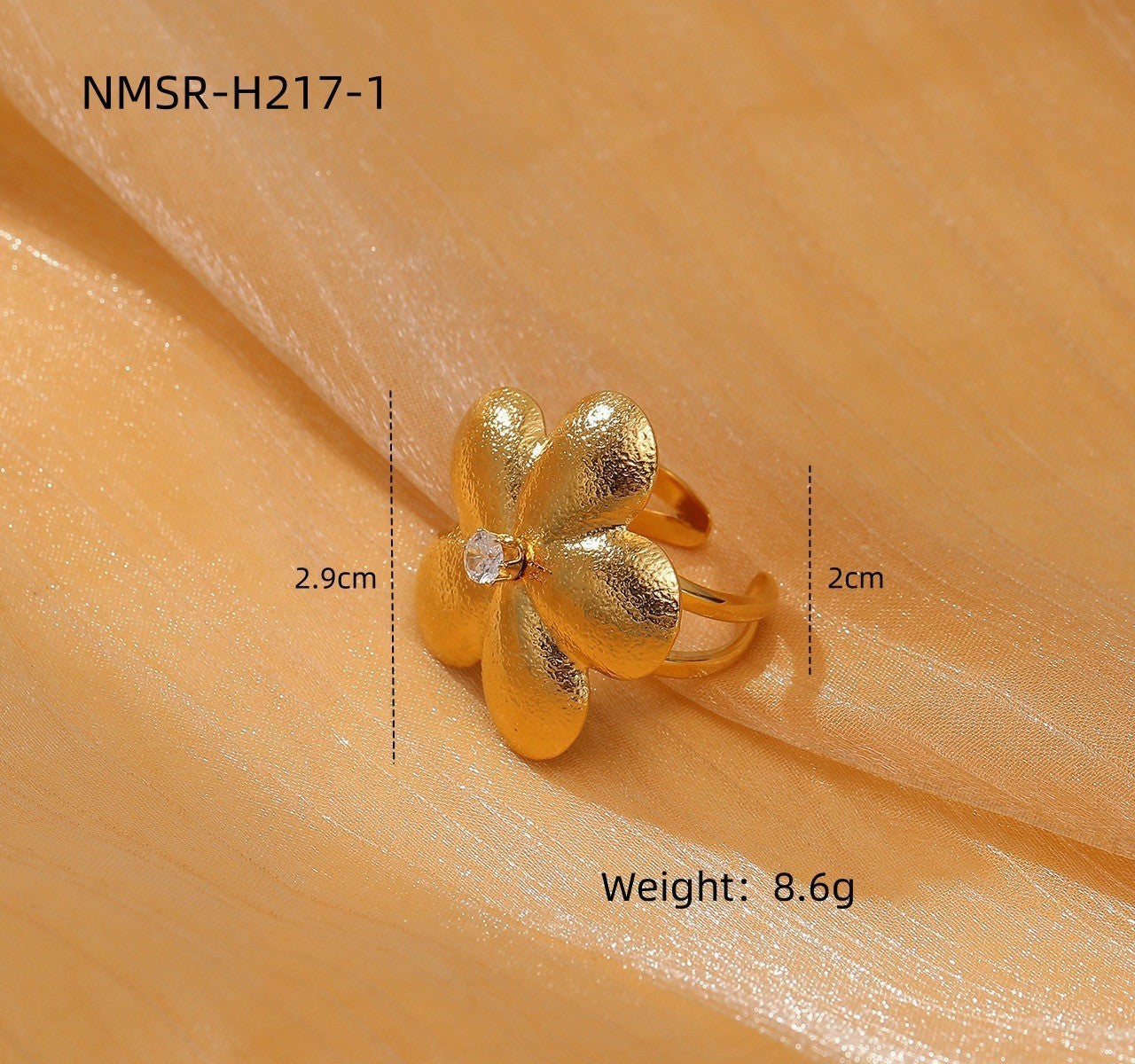 Anillo de Acero Inoxidable con Perlas y Flores de Estilo Lujoso para Mujer con Acabado Chapado y Banda Ajustable