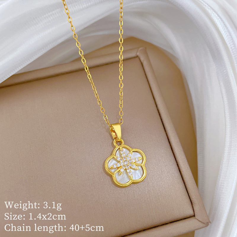 Sweet Cartoon Animal Micro-Inlaid Cubic Zirconia Brass Pendant Titanium Steel Necklace for Unisex